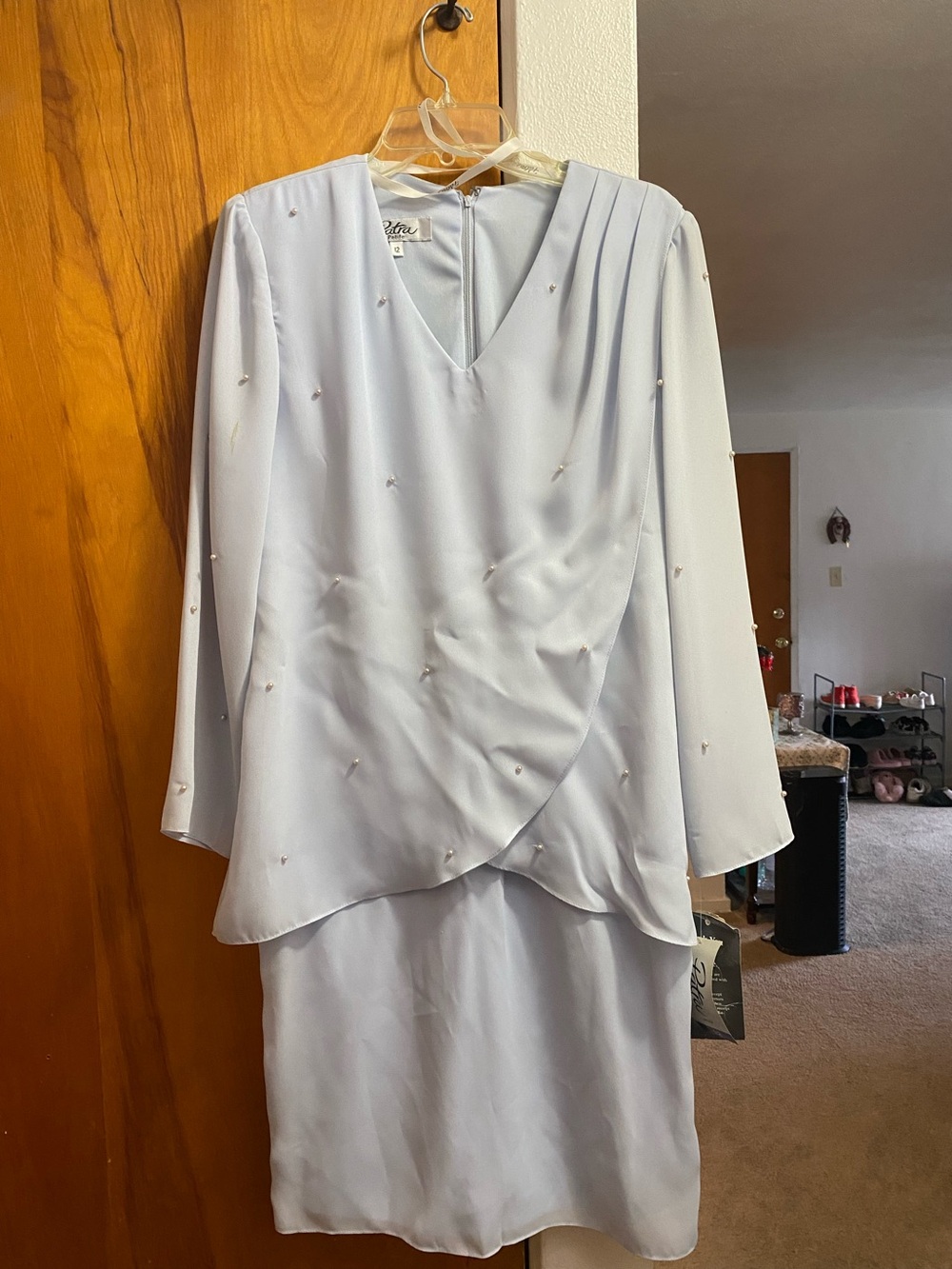 Patra Petite Vintage 2 piece baby blue dress with pearls